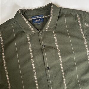 Roark Artifacts Adventure Hawaiian Organic Cotton Green Button Shirt Mens XL